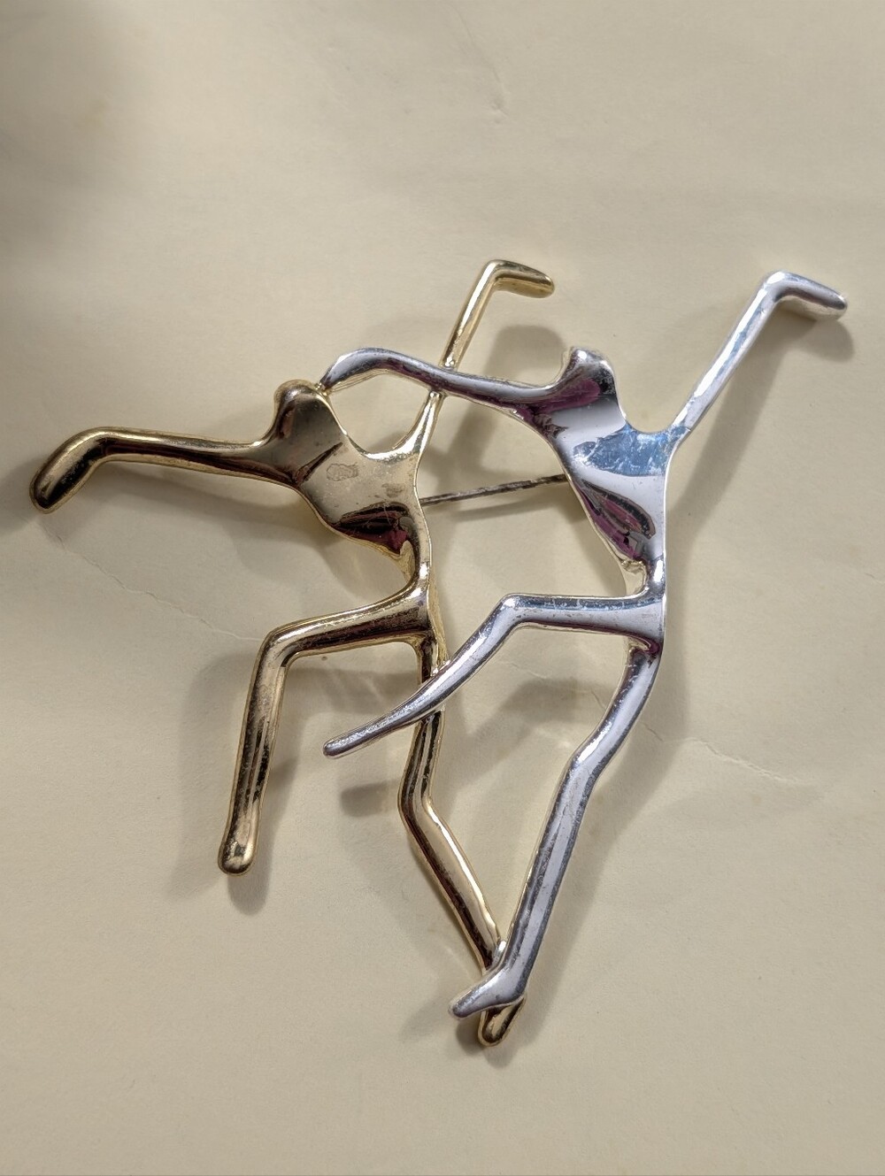 Vintage Gold & Silver Tone Modernist Abstract Dancers Brooch